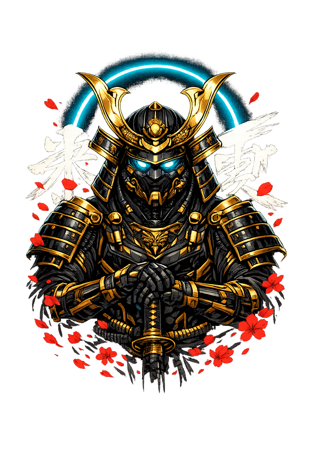Luxury Cyber Samurai Premium Streetwear T-Shirt | Japanese Neon Warrior Graphic Tee