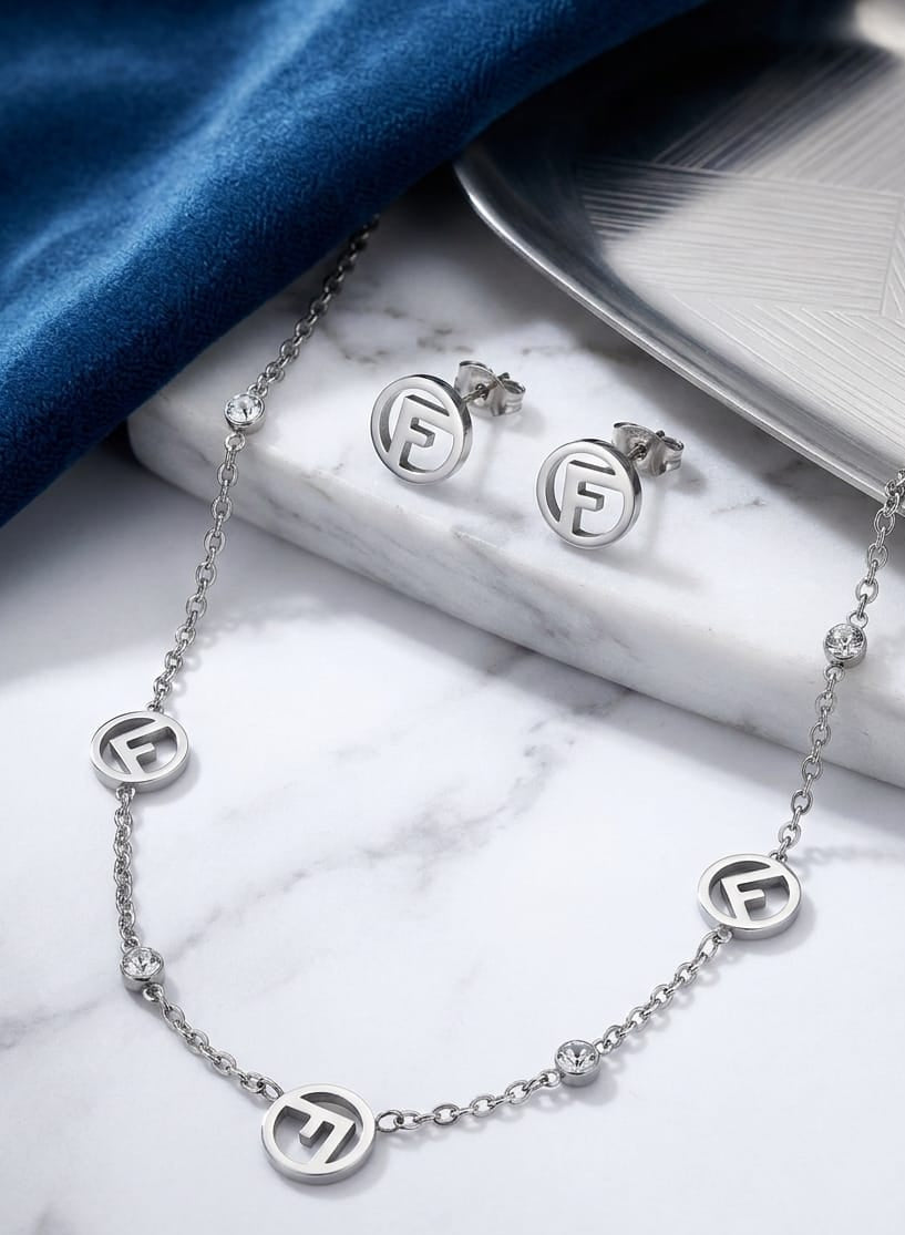 Silver Monogram Jewelry Set