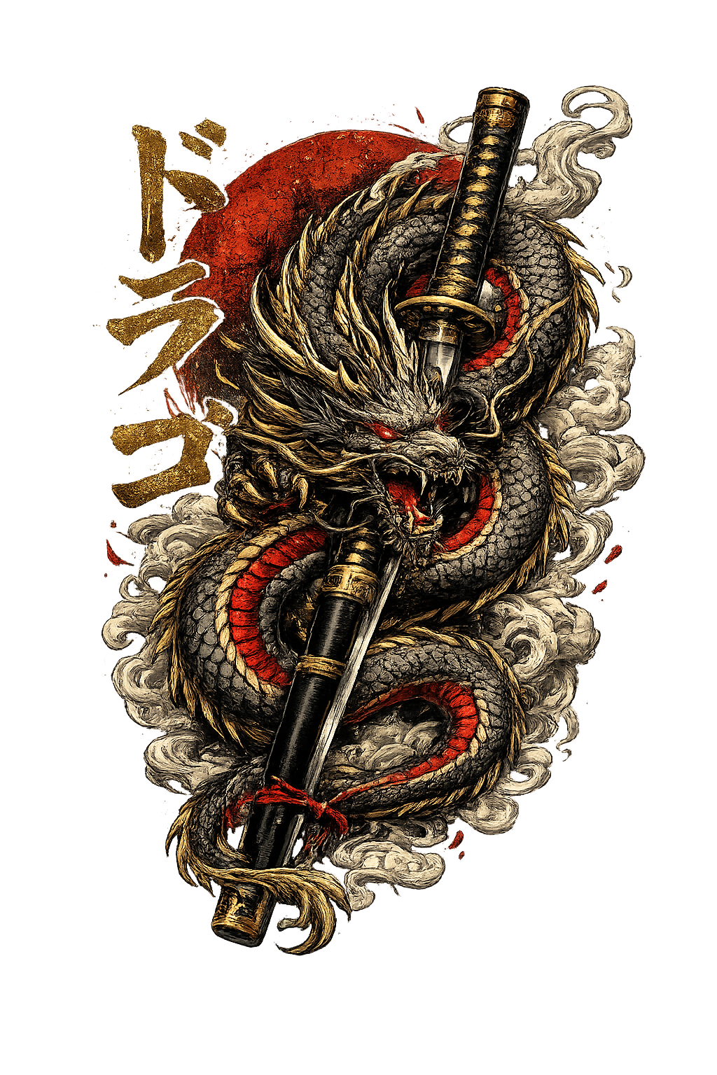 Japanese Dragon Katana Premium T-Shirt | Luxury Samurai Streetwear Graphic Tee