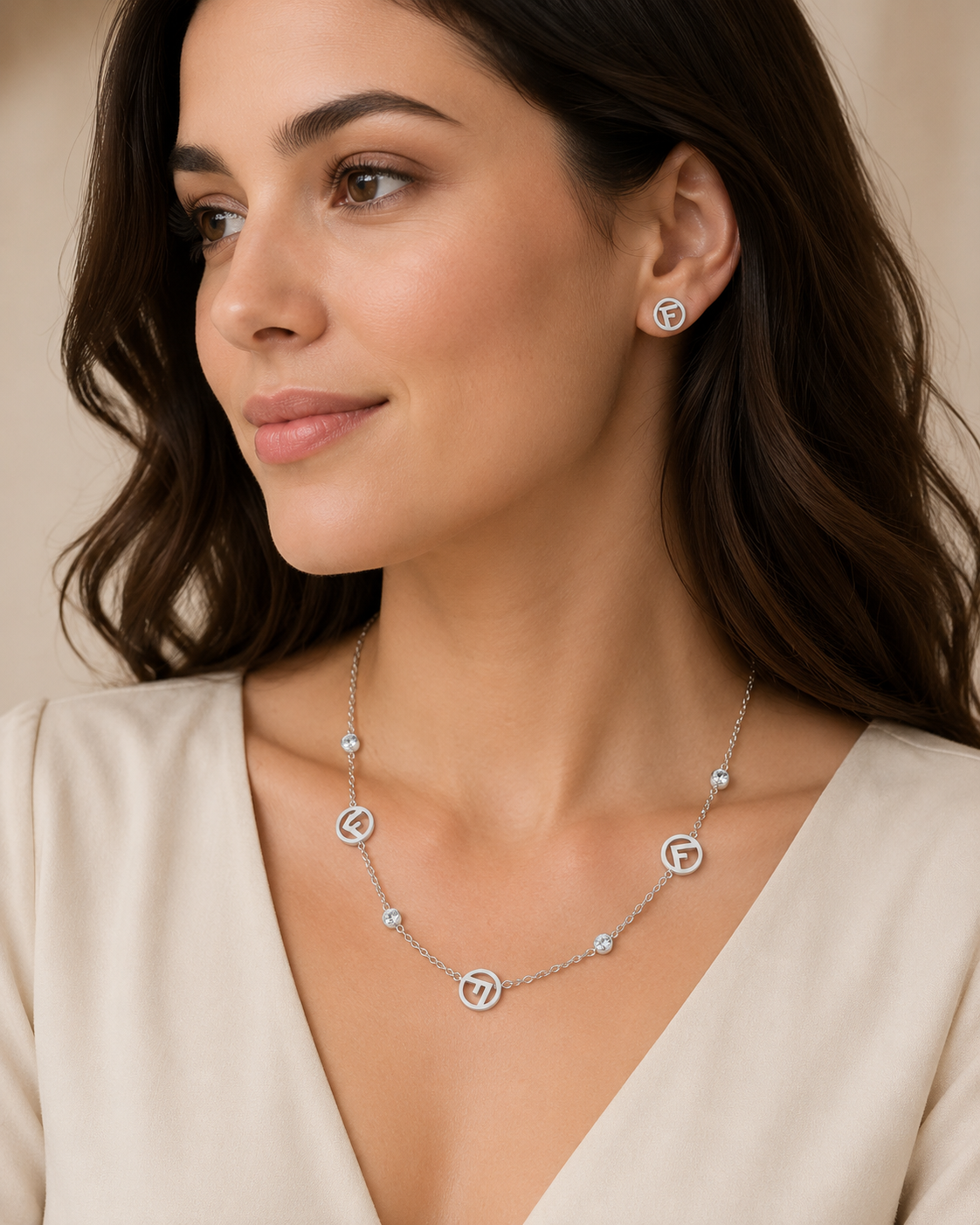 Silver Monogram Jewelry Set