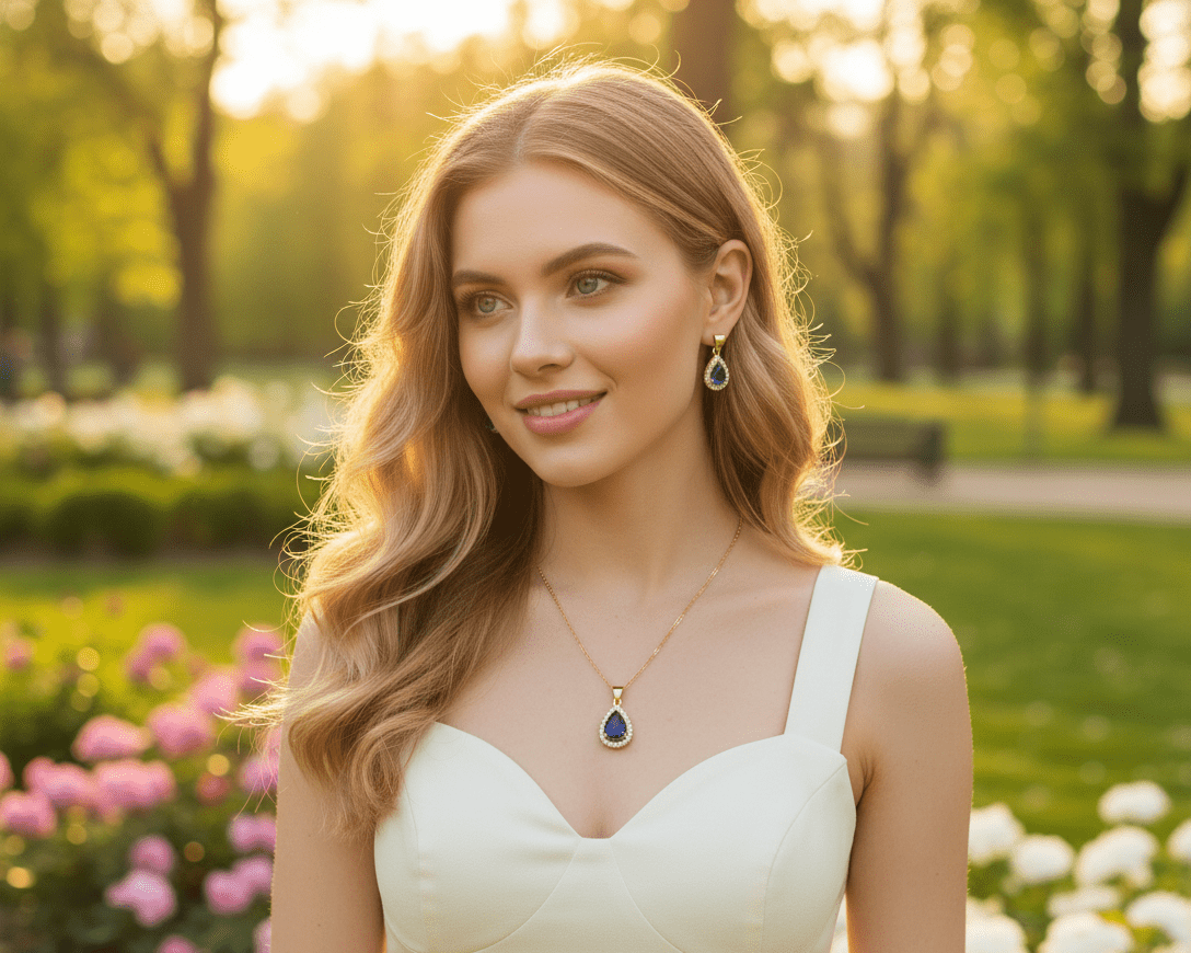 Blue Teardrop Cubic Zirconia Set