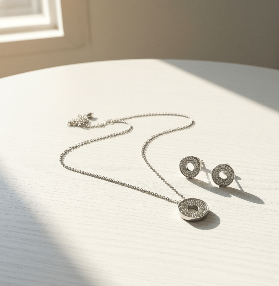 Elegant Halo Round Pendant & Stud Set
