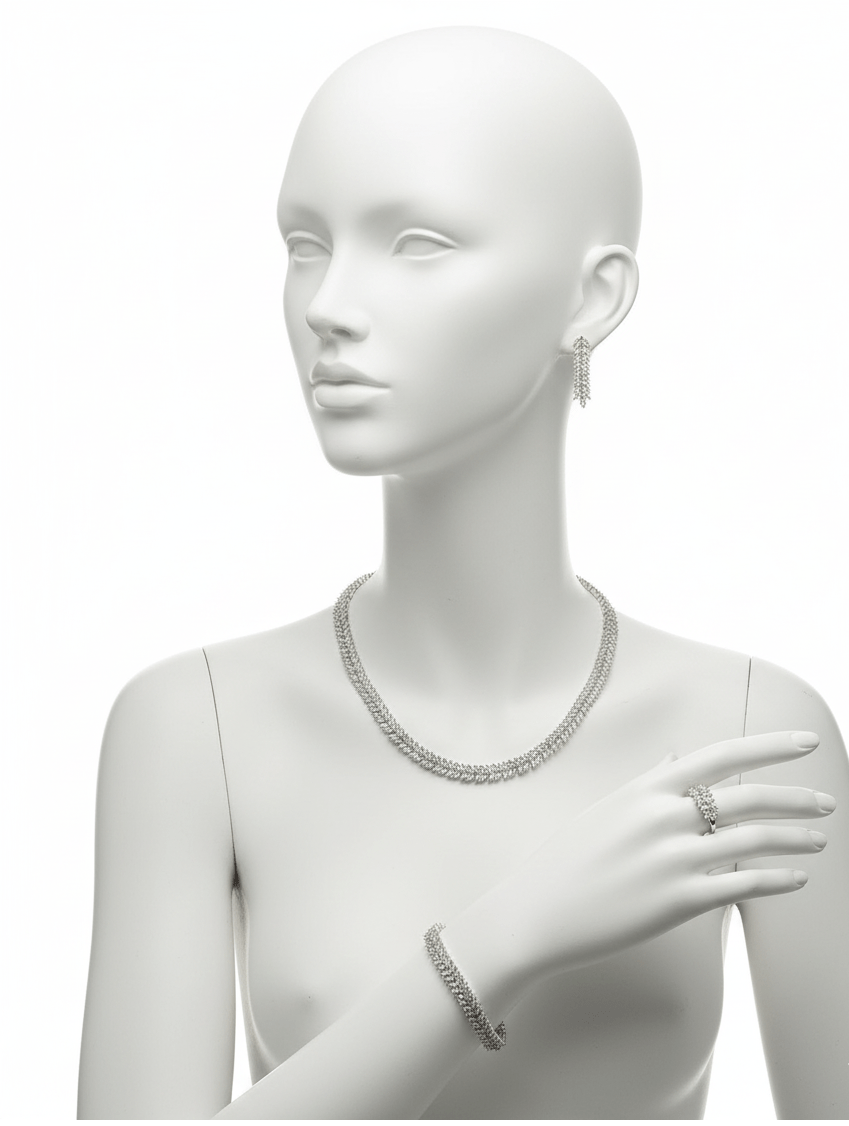 Elegant Leaf Crystal Jewelry Set
