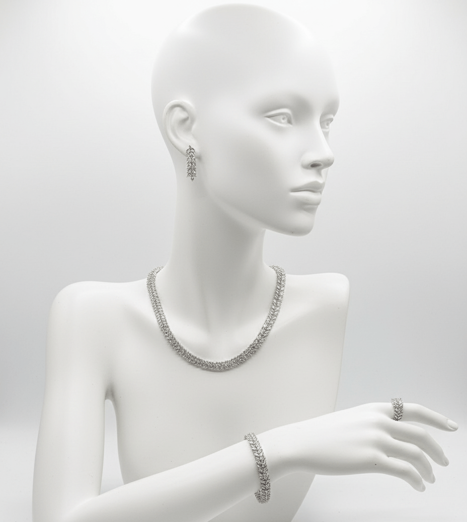 Elegant Leaf Crystal Jewelry Set