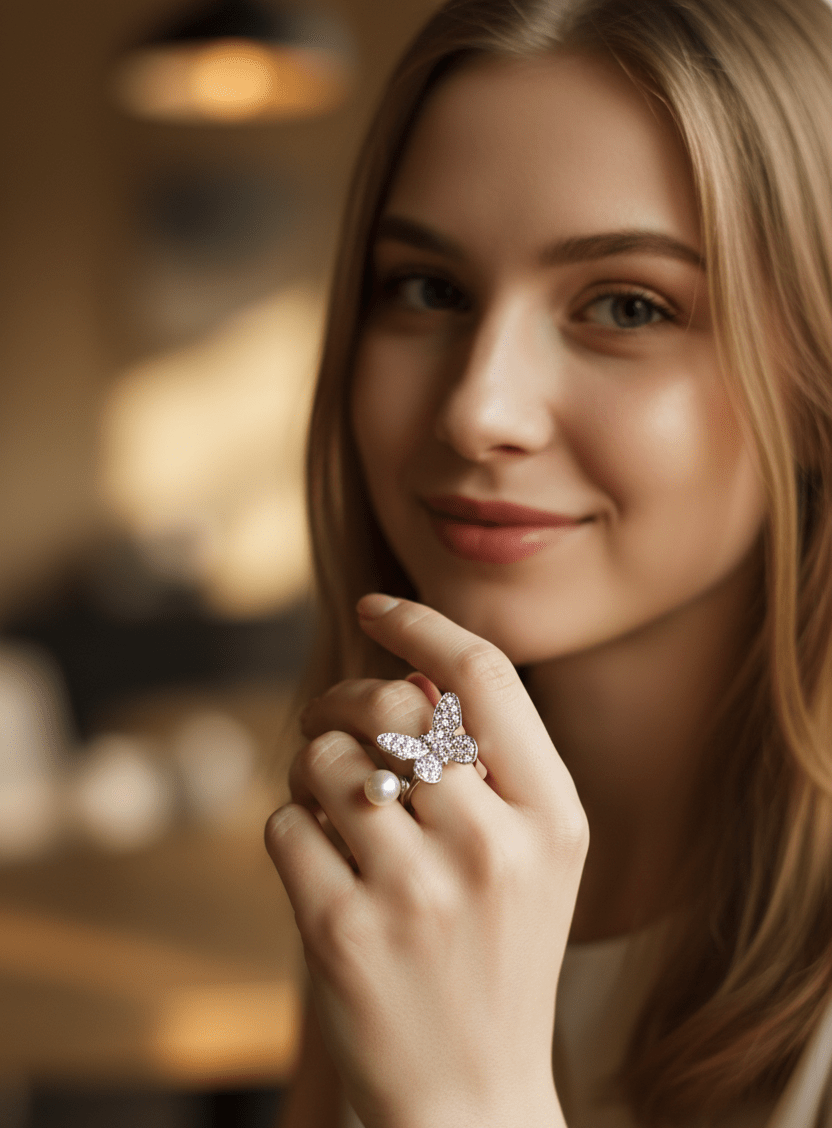 Elegant Pearl Butterfly Ring