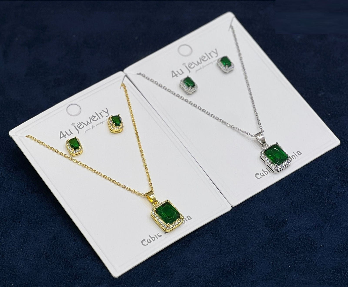 Green Rectangle Cubic Zirconia Set