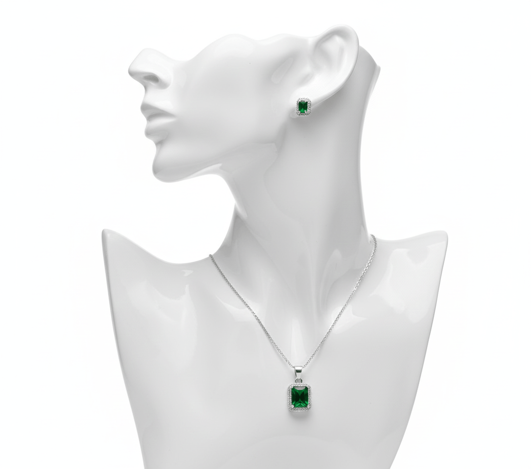 Green Rectangle Cubic Zirconia Set