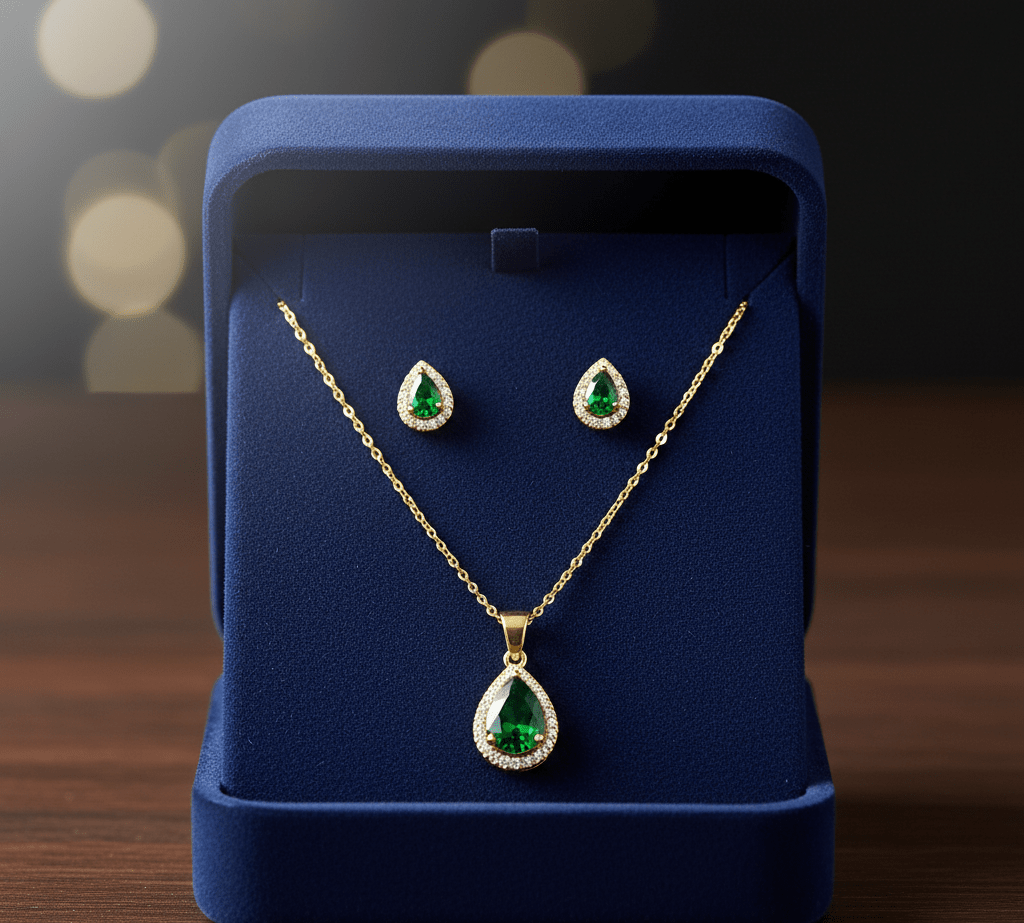 Green Teardrop Cubic Zirconia Set