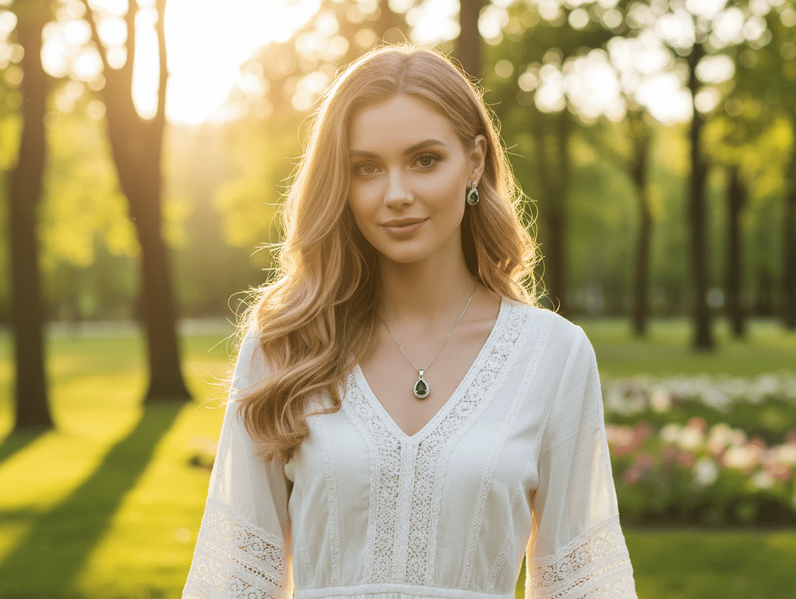 Green Teardrop Cubic Zirconia Set