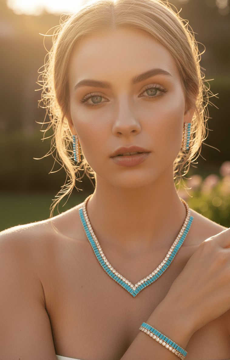 Turquoise V-Cut Crystal Jewelry Set