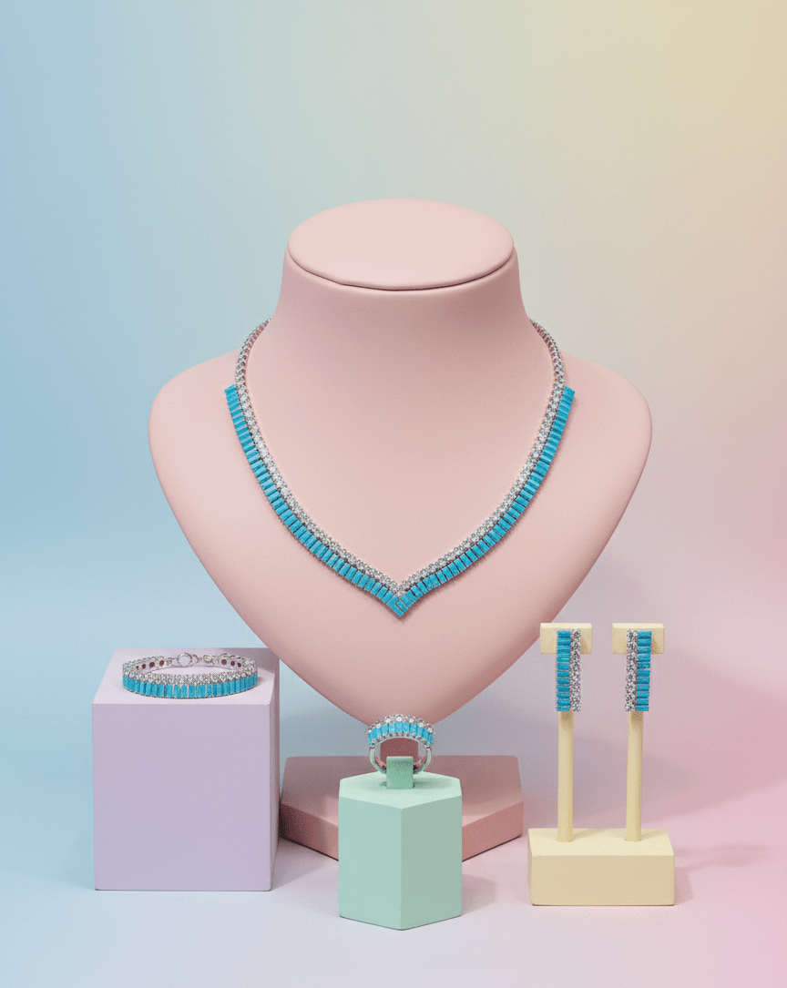 Turquoise V-Cut Crystal Jewelry Set