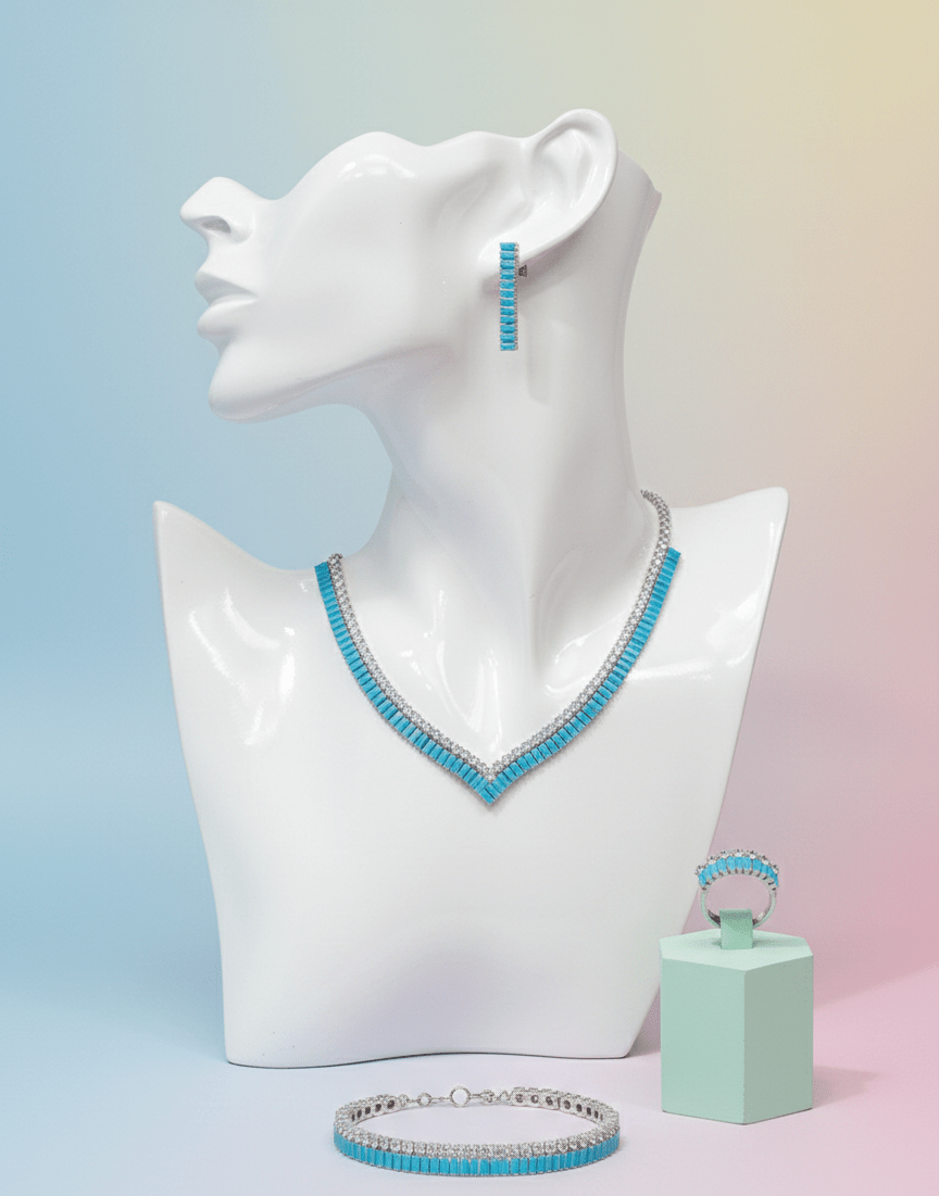 Turquoise V-Cut Crystal Jewelry Set