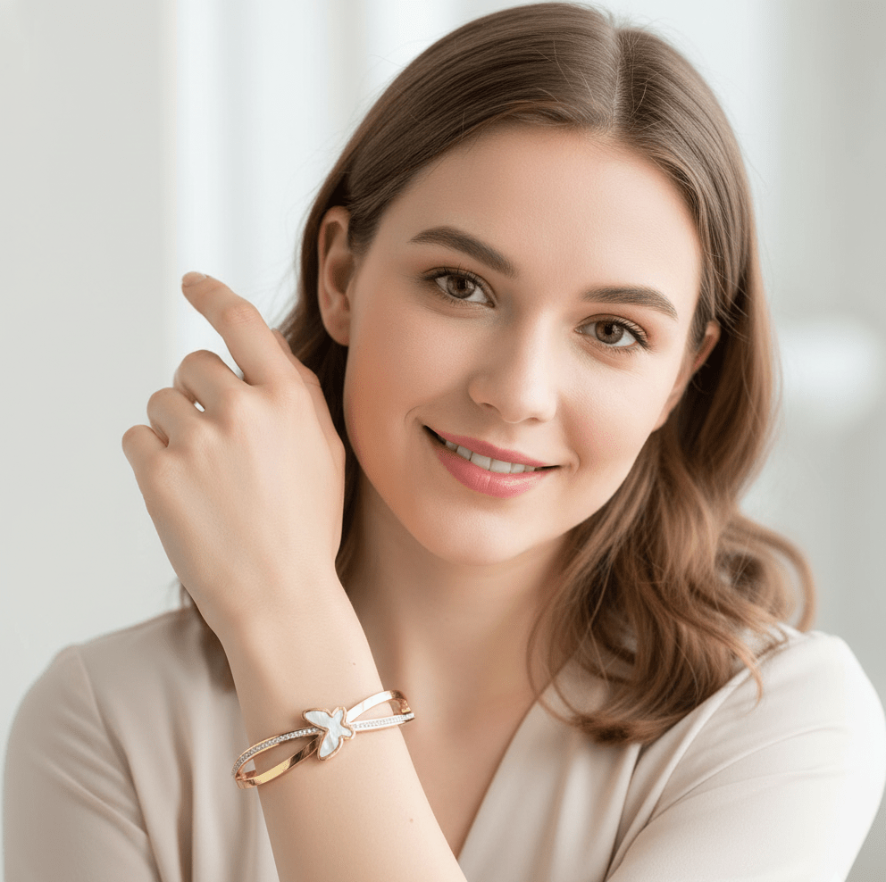 White Enamel Butterfly Bangle